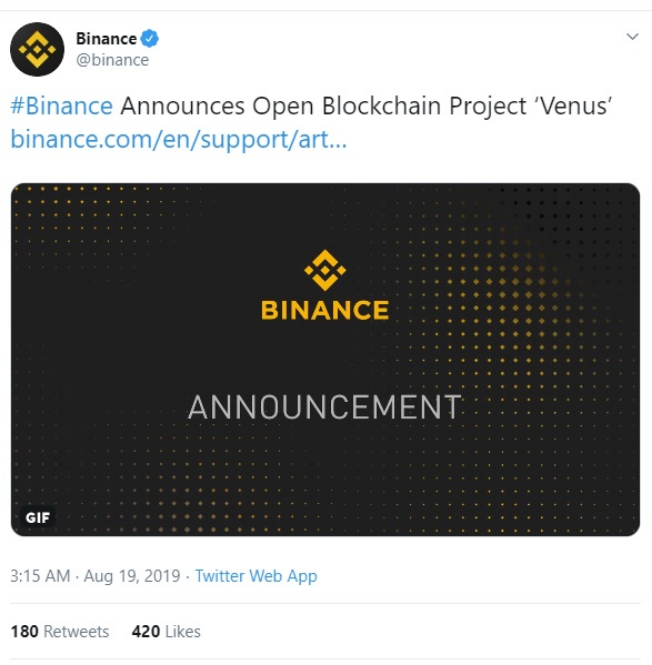 Binance Launches Venus Project